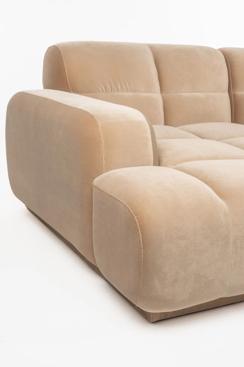 Sofa Hazel mit Chaiselongue links in Beige, Eukalyptusholz-Gestell