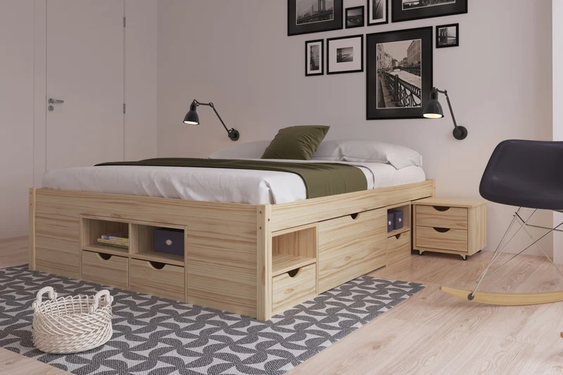 Funktionsbett Claas 160x200 aus Kiefer Massivholz mit viel Stauraum