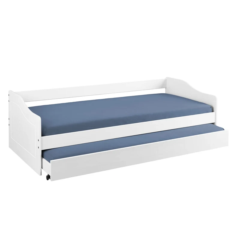 Funktionsbett Leonie 90x190 cm Massivholz Kiefer Weiß mit Ausziehbett