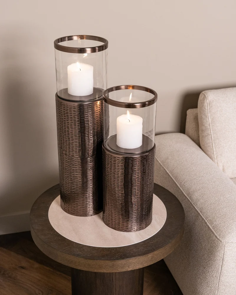 Windlicht Faylen L Bronze - Bodenwindlicht aus Glas & Eisen, 65 cm