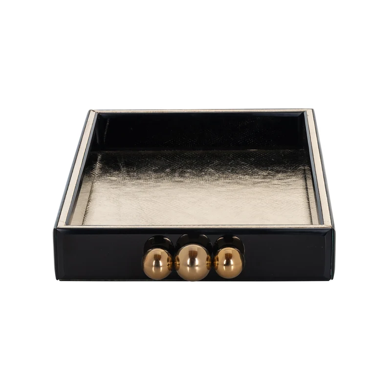 Tablett Liv black/gold – edles Deko-Tablett aus Eisen, MDF & Glas