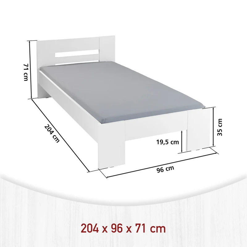 Einzelbett Annik 90x200 Weiß aus MDF für Schlaf- & Kinderzimmer