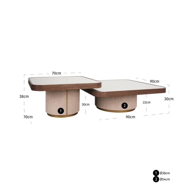 Couchtisch Willox im 2er-Set beige mit Eichenholz & Glas