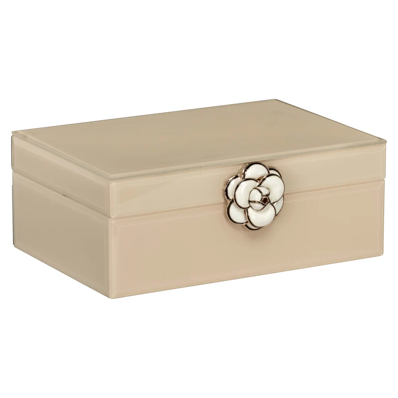 Aufbewahrungsbox Abbey ivory small – dekorative Box aus MDF & Glas