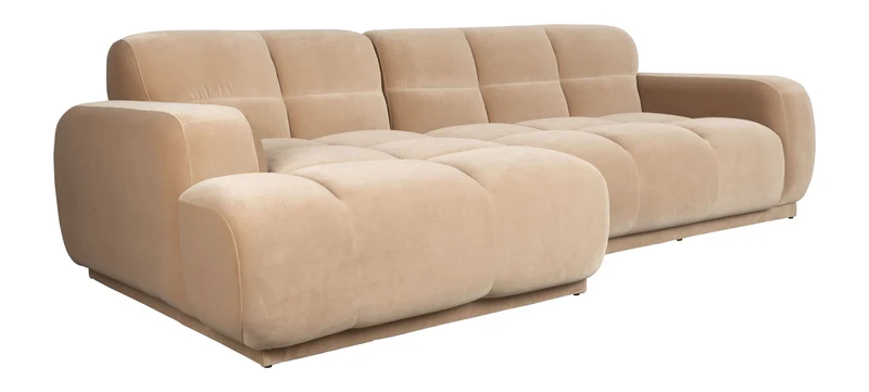 Sofa Hazel mit Chaise Longue in Beige, Gestell aus Eukalyptusholz