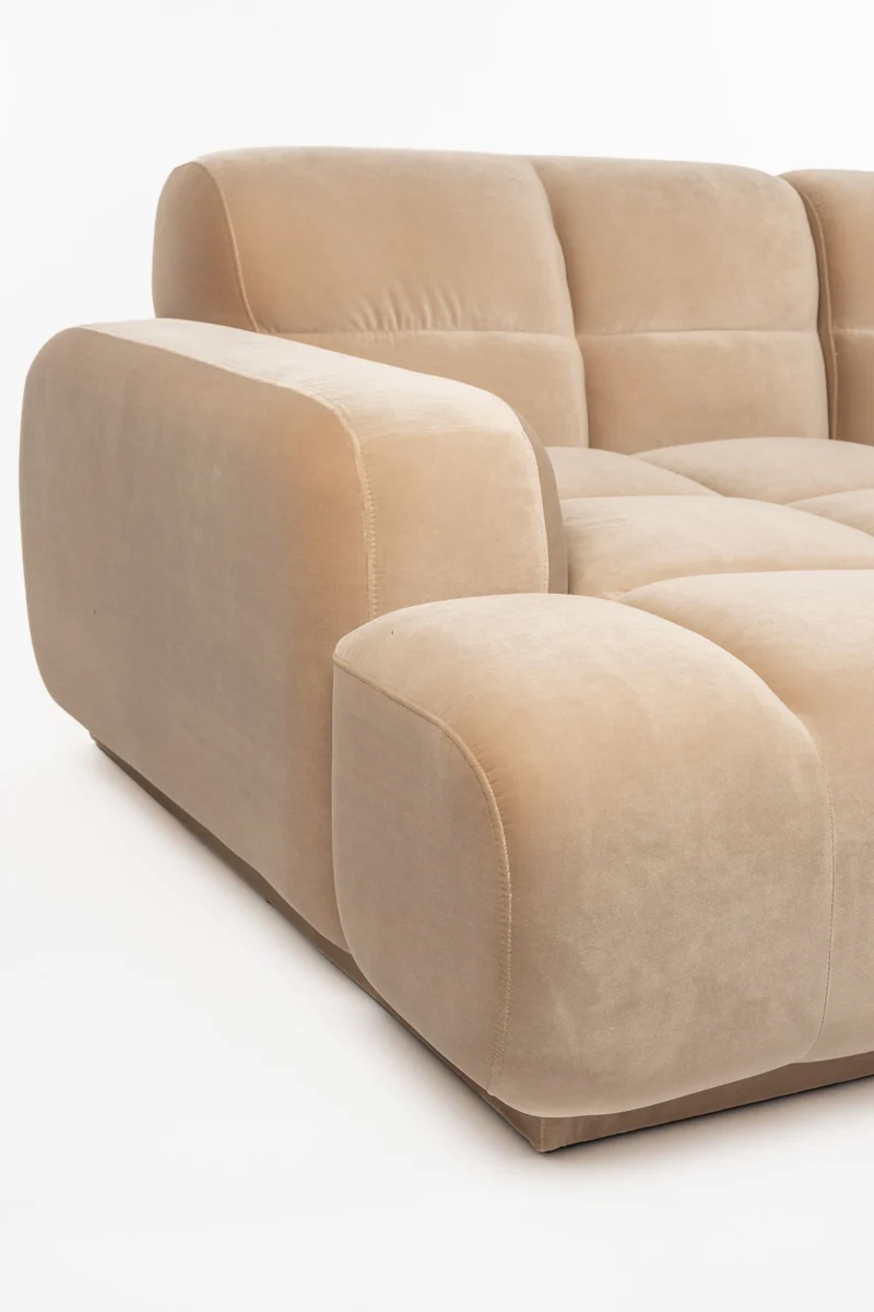 Sofa Hazel mit Chaise Longue in Beige, Gestell aus Eukalyptusholz