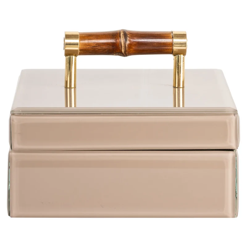 Richmond Aufbewahrungsbox Jett beige - MDF, Glas & Wildleder, 16x16x8