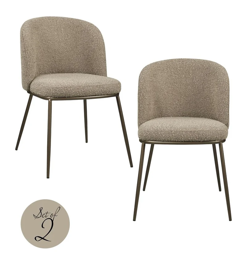 Esszimmerstuhl Elvi Mocca im 2er-Set – Chunky-Bezug, Metallgestell
