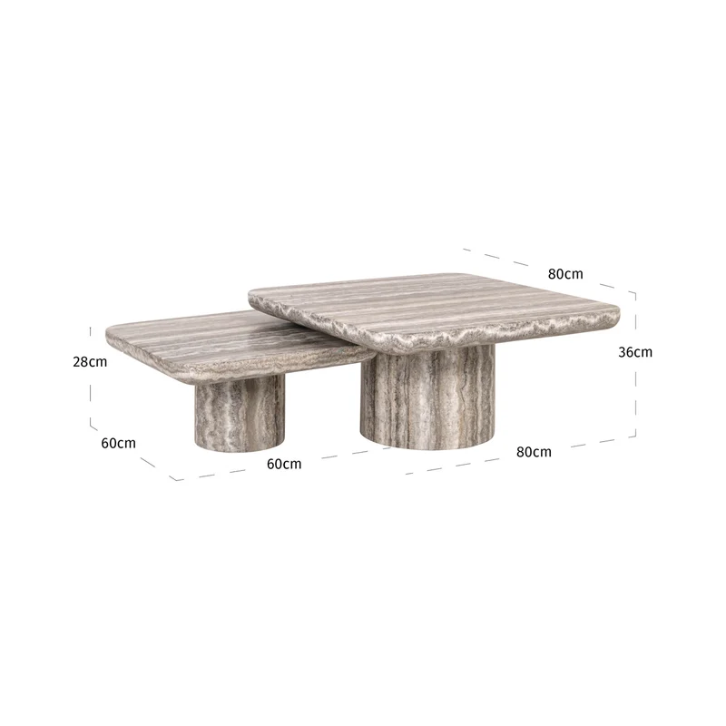 Couchtisch Dulce Denizly 2er-Set grau – Marmor-Optik, Richmond