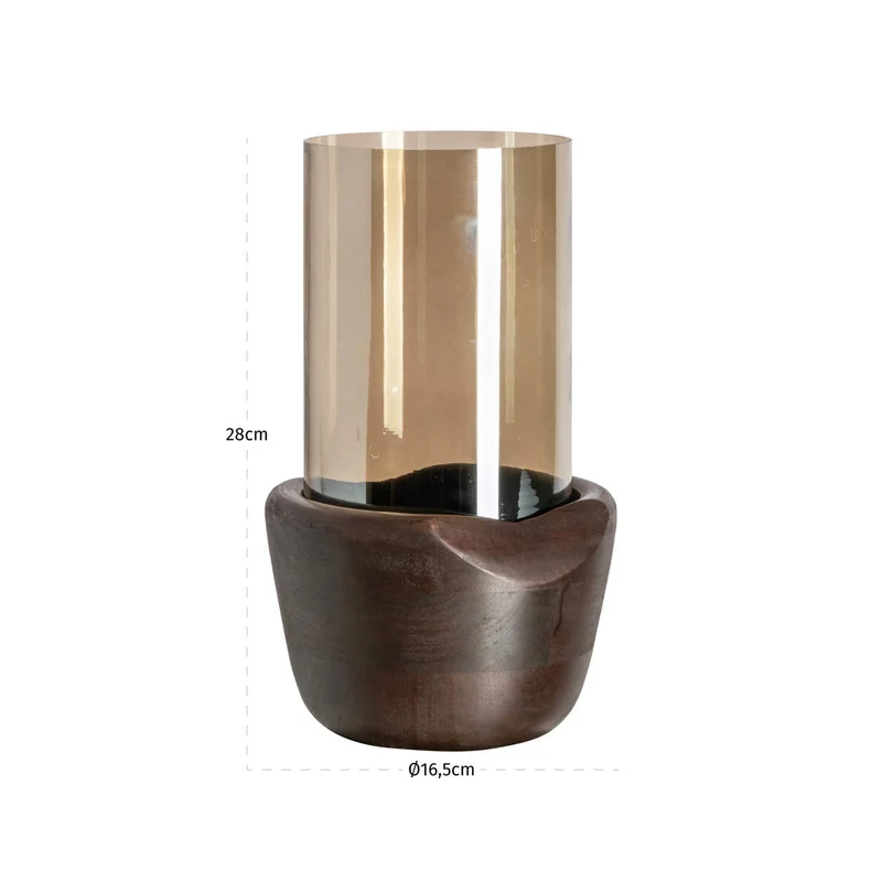 Richmond Windlicht Sloane Walnut aus Eisen, Glas & Mangoholz, 28 cm