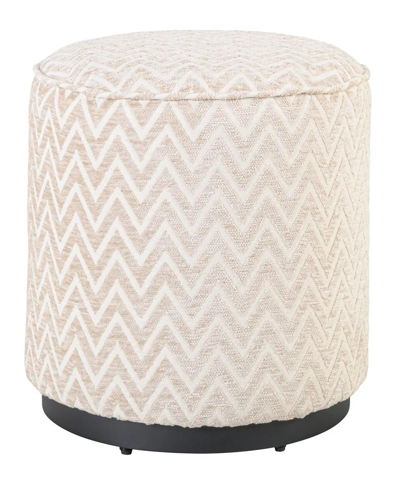Hocker & Fußbank Lexie beige Chevron Ø45 cm - Pouf mit Komfort
