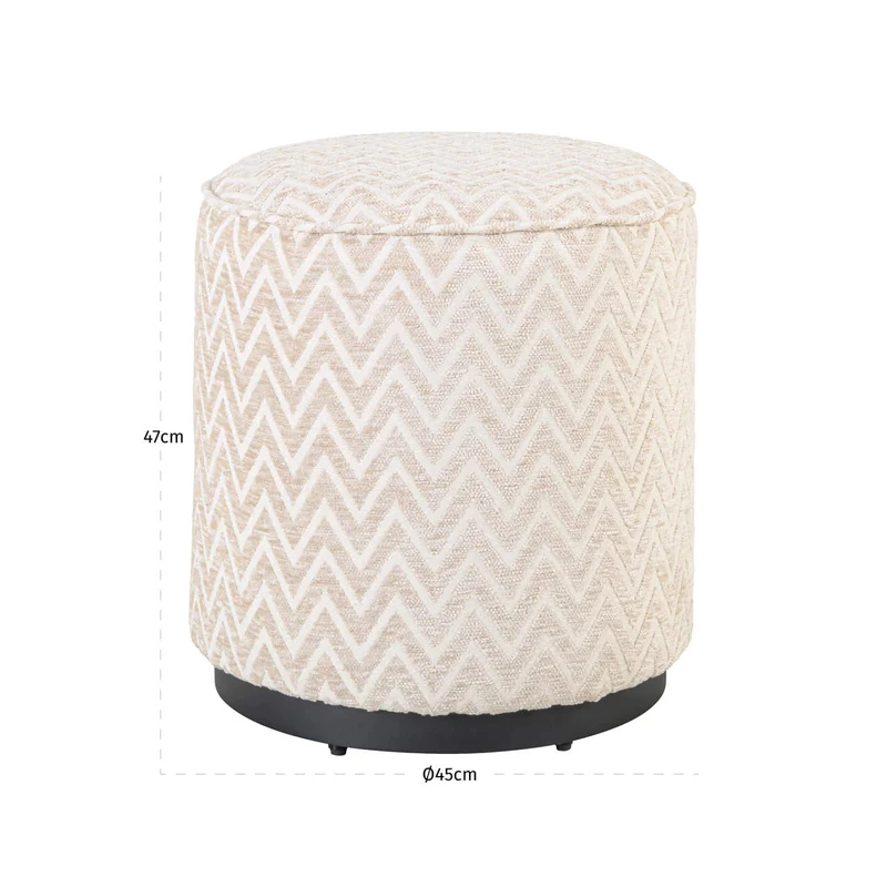 Hocker & Fußbank Lexie beige Chevron Ø45 cm - Pouf mit Komfort