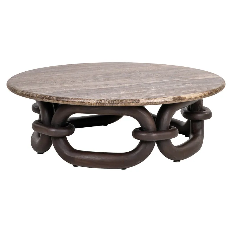 Runder Couchtisch Chainey ash brown aus Travertin & Mangoholz