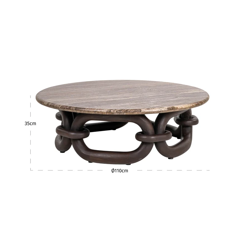 Runder Couchtisch Chainey ash brown aus Travertin & Mangoholz
