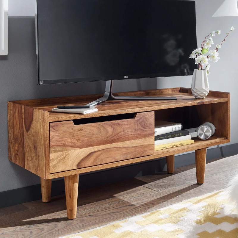 Lowboard Sheesham Massivholz 95x44x34cm TV-Kommode Schiebetür Modern