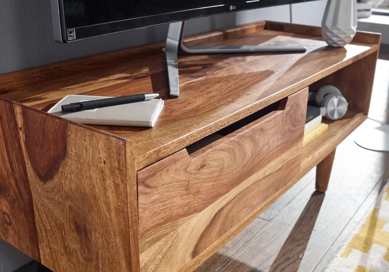 Lowboard Sheesham Massivholz 95x44x34cm TV-Kommode Schiebetür Modern