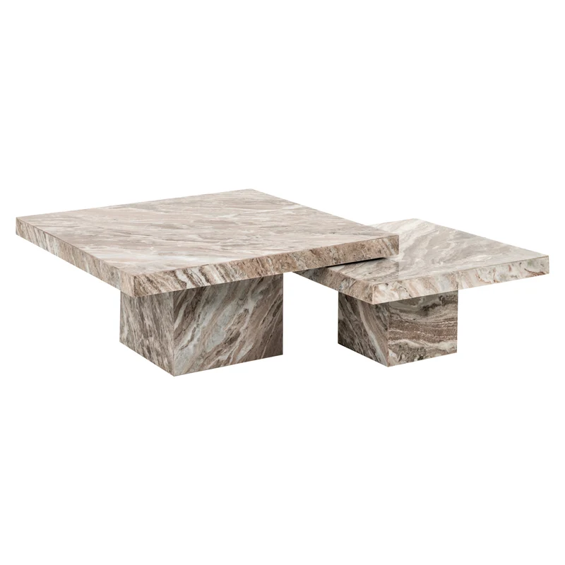 Couchtisch Rashford 2er-Set Blush Beige aus Toronto-Marmor
