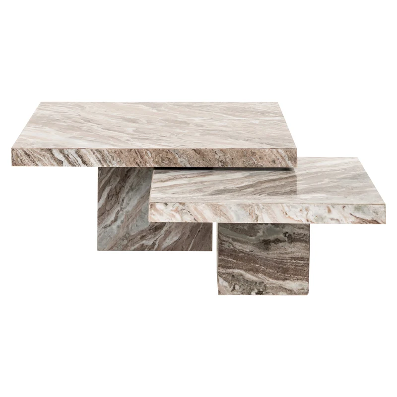 Couchtisch Rashford 2er-Set Blush Beige aus Toronto-Marmor