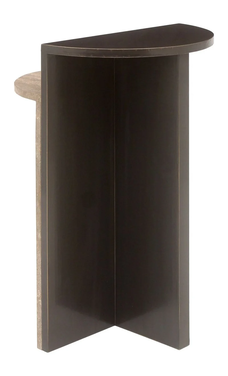 Beistelltisch Russo mit Travertin-Platte, Messing-Akzente, ash brown