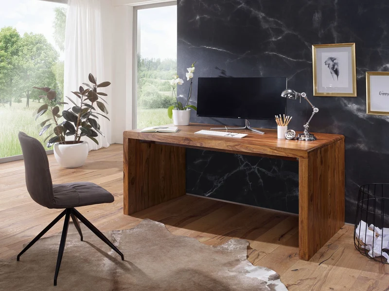 Schreibtisch BOHA 180cm Sheesham Massivholz Landhausstil Büroablage