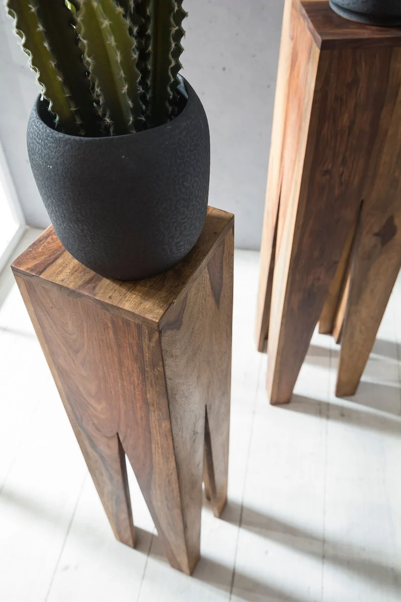 Beistelltisch 3er Set Sheesham Massivholz Quadratisch Modern Wohnzimmer