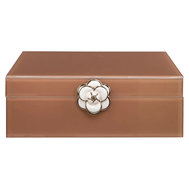 Aufbewahrungsbox Floral Brown - dekorative Deko-Box aus Glas und MDF