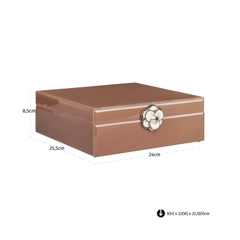 Aufbewahrungsbox Floral Brown - dekorative Deko-Box aus Glas und MDF