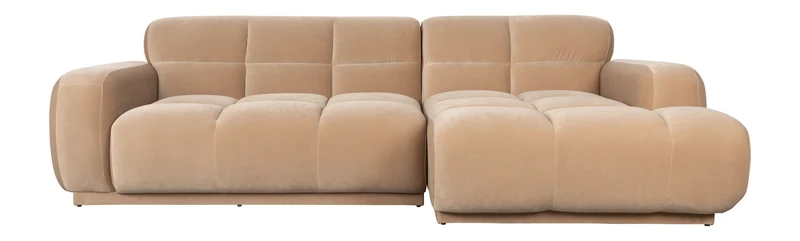 Sofa Hazel mit Chaiselongue rechts, Beige mit Eukalyptusholz-Gestell