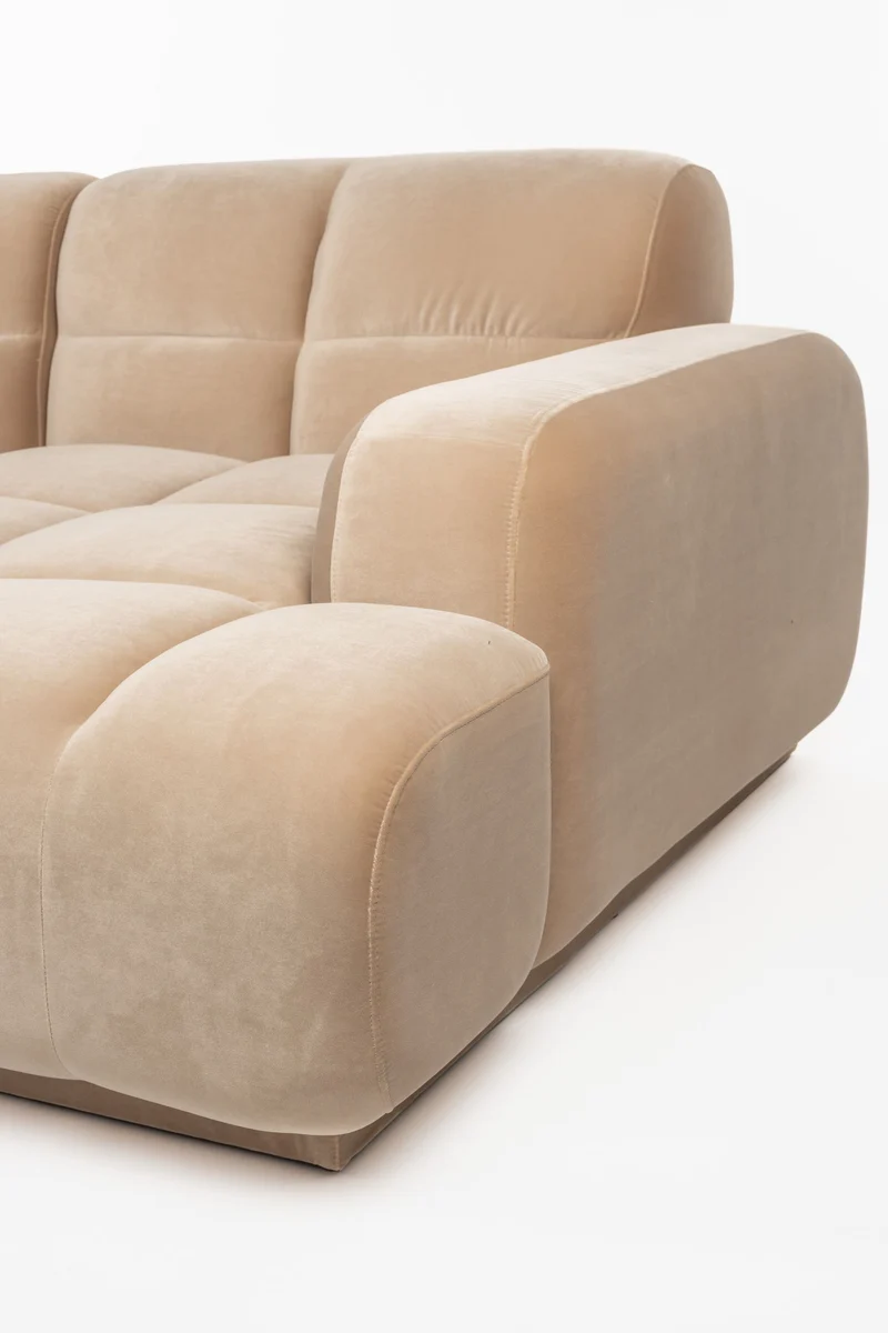 Sofa Hazel mit Chaiselongue rechts, Beige mit Eukalyptusholz-Gestell