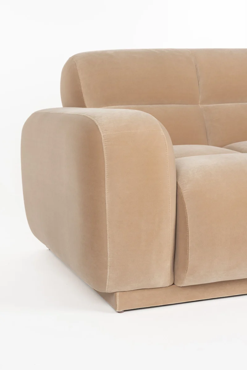 Sofa Hazel mit Chaiselongue rechts, Beige mit Eukalyptusholz-Gestell