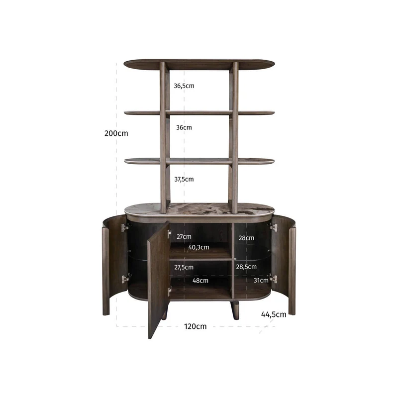 Richmond Vitrine Langford Brown, 200 cm, Eichenfurnier & Keramik