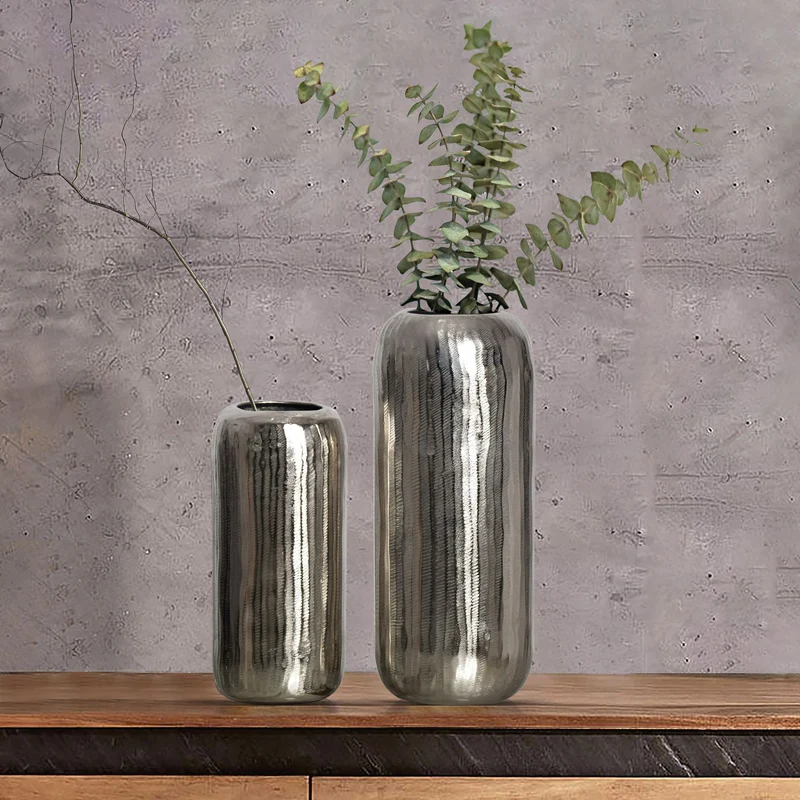 Vase 2er Set Aluminium Silber Zylinder Modern Tischdeko