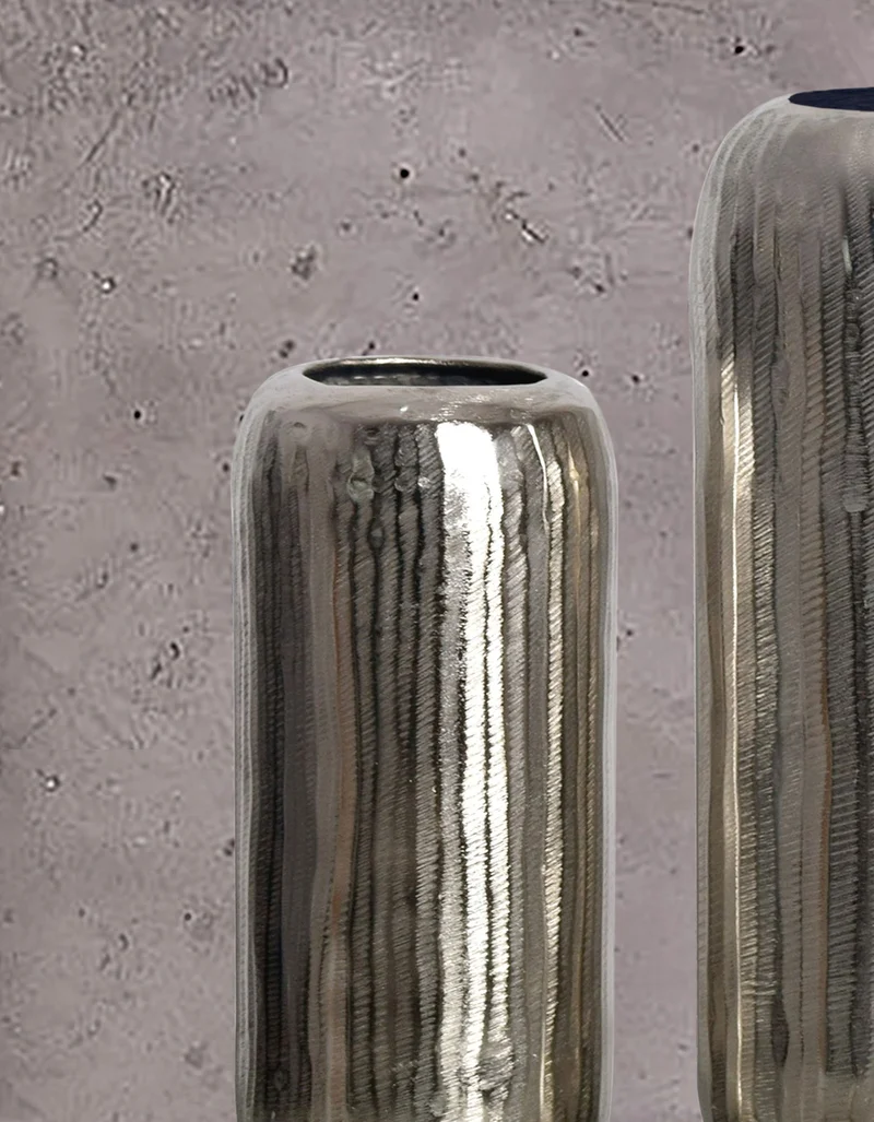 Vase 2er Set Aluminium Silber Zylinder Modern Tischdeko