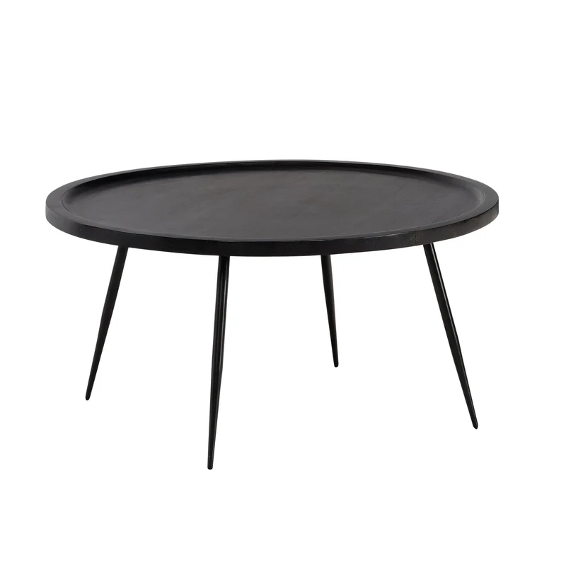 Couchtisch Rund Mango Massivholz Metall Schwarz 75x75x38cm Wohnzimmer