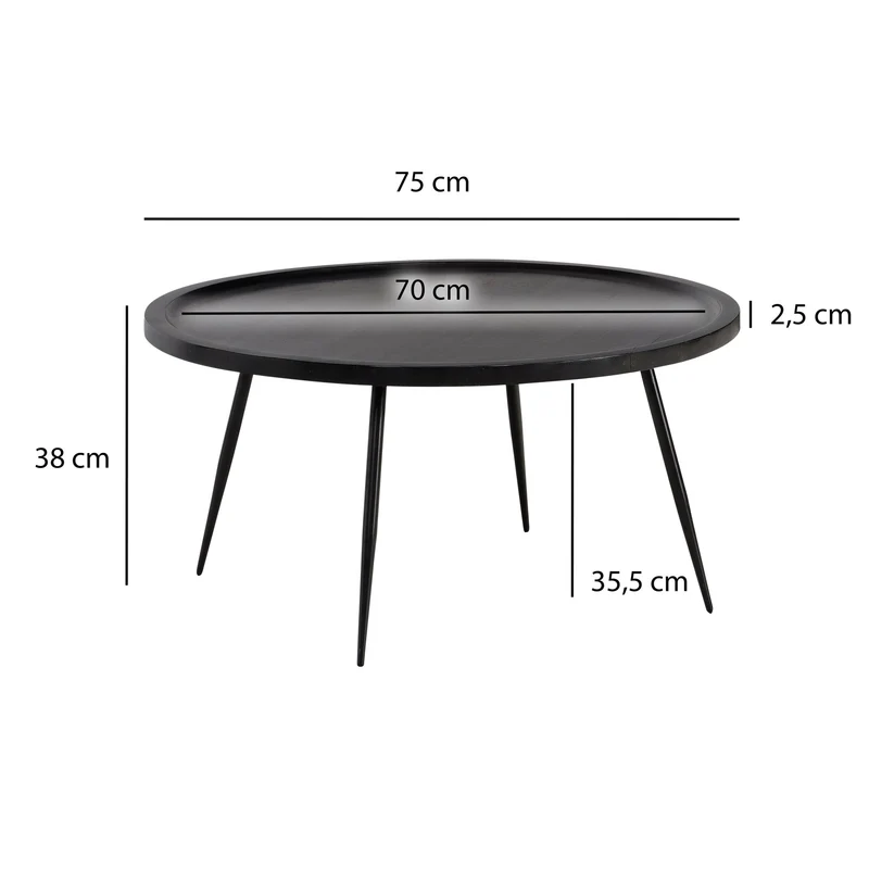 Couchtisch Rund Mango Massivholz Metall Schwarz 75x75x38cm Wohnzimmer