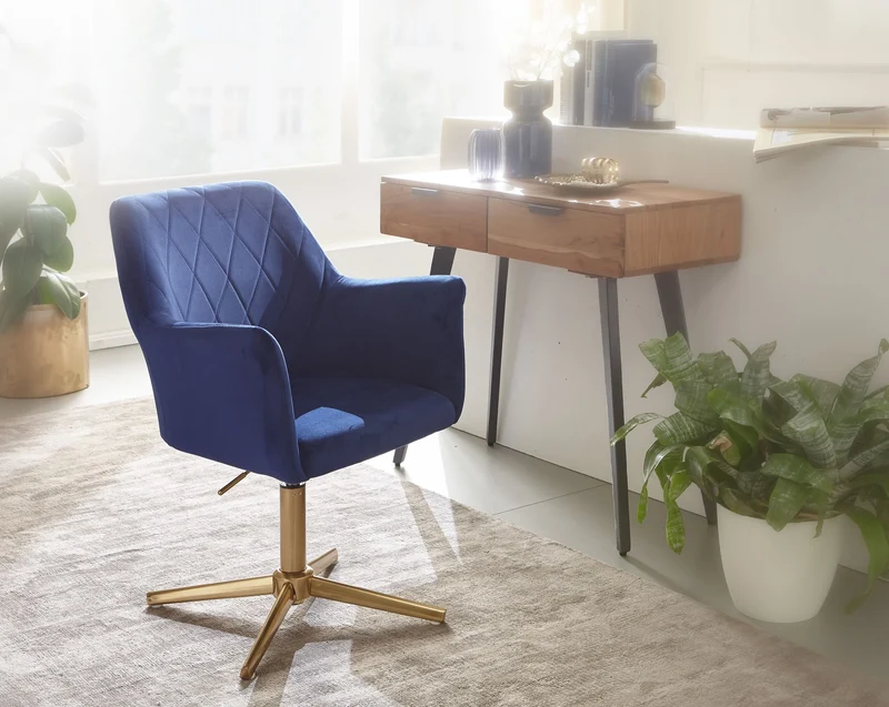 Schreibtischstuhl Samt Dunkelblau Design Drehstuhl Höhenverstellbar