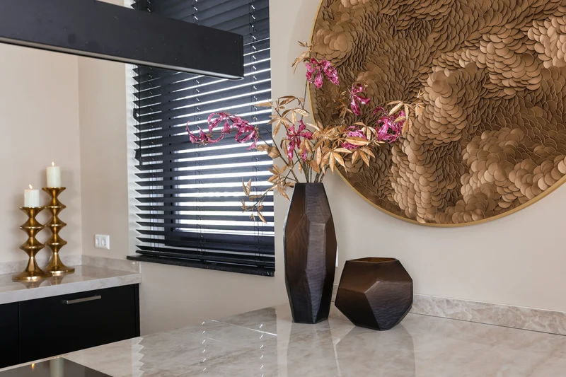 Richmond Wandkunst Bloom gold, Blumenrelief-Wanddeko, 110x110 cm
