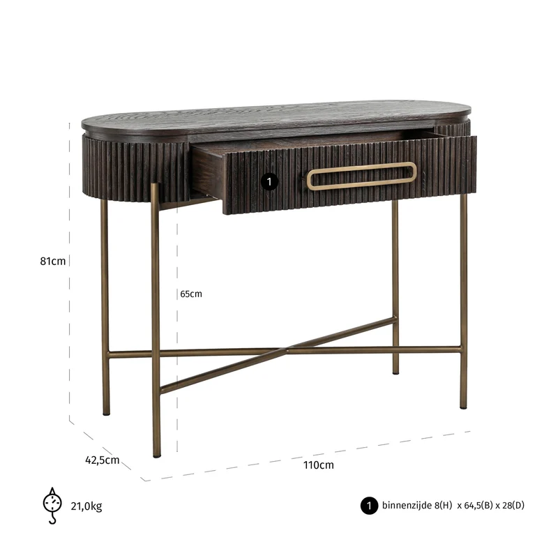 Richmond Konsole Luxor braun mit Schublade – Eichenfurnier, 110 cm