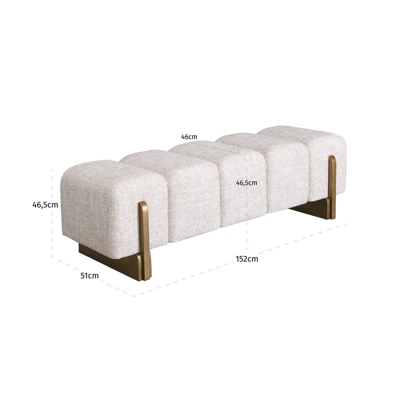 Bank Caleo Cream Tweed – gepolsterte Sitzbank, Bronze-Gold-Gestell