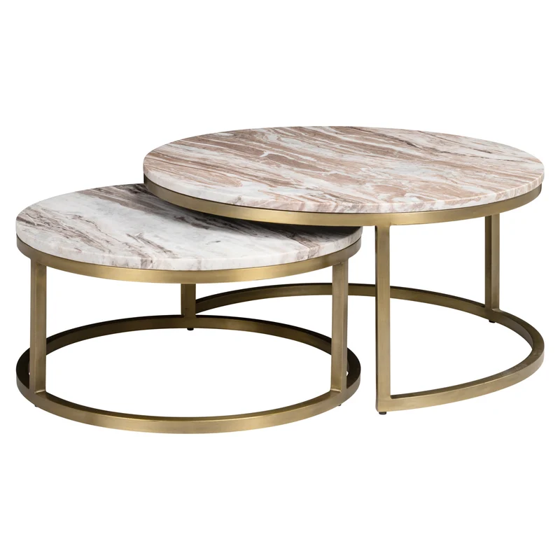 Couchtisch Bottega Blush Beige im 2er-Set – Marmor & Eisen