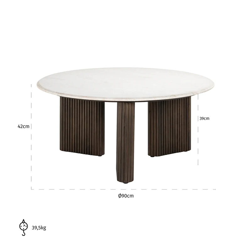 Couchtisch Mayfield rund 90 cm, Mangoholz & Marmor – Richmond