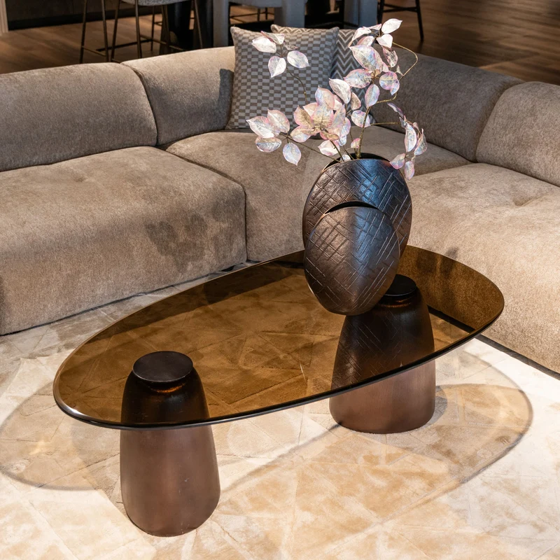Richmond Couchtisch Hayden bronze oval – Aluminium & Glas, 127,5 cm