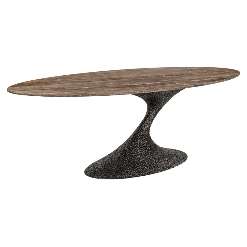 Esstisch Russo oval 235 cm, Travertin & Aluminium, ash brown