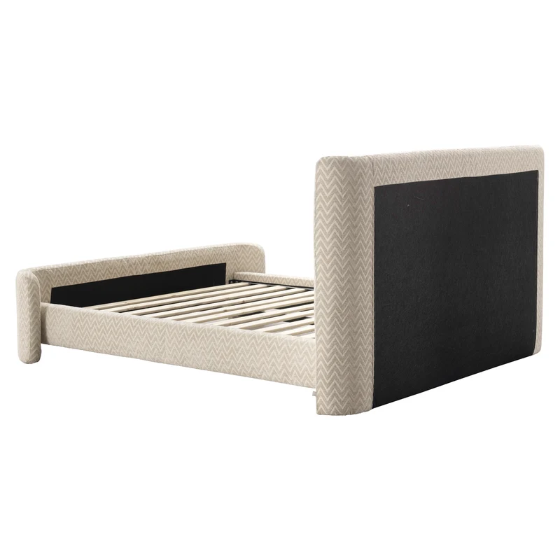 Polsterbett Divana 160x200 cm beige Chevron, rundes Kopfteil