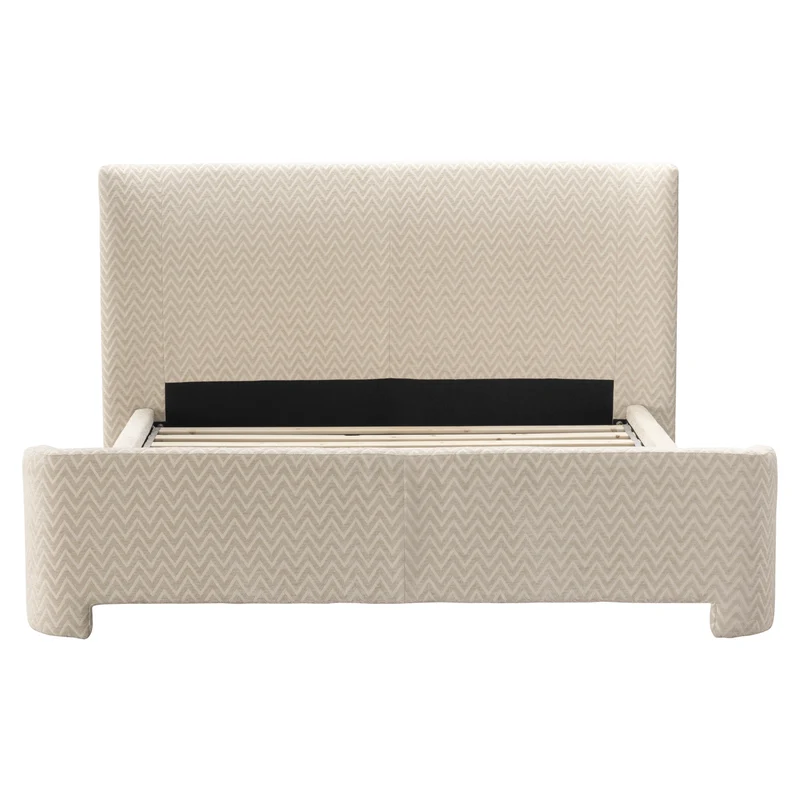 Polsterbett Divana 160x200 cm beige Chevron, rundes Kopfteil