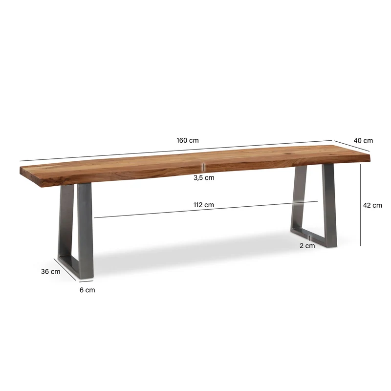 Esszimmerbank 160cm Akazie Massivholz Metall Baumkante Modern