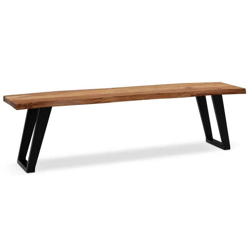 Esszimmerbank 160cm Akazie Massivholz Metall Baumkante U-Beine Modern