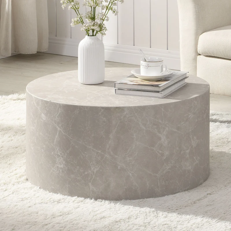 Couchtisch MONOBLOC 60x60x30cm Stein-Optik Sandfarben Rund Modern