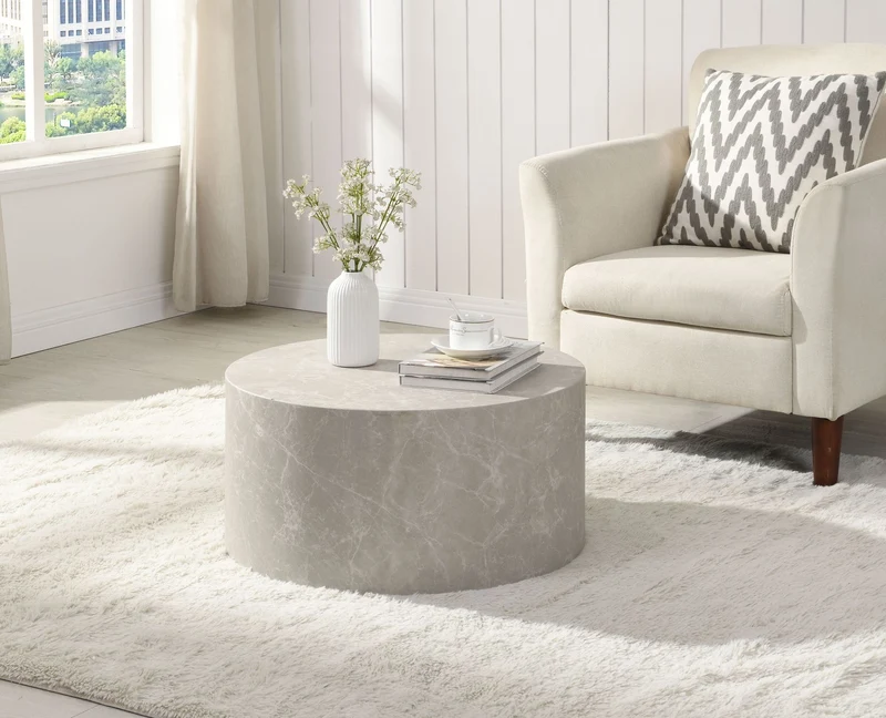 Couchtisch MONOBLOC 60x60x30cm Stein-Optik Sandfarben Rund Modern