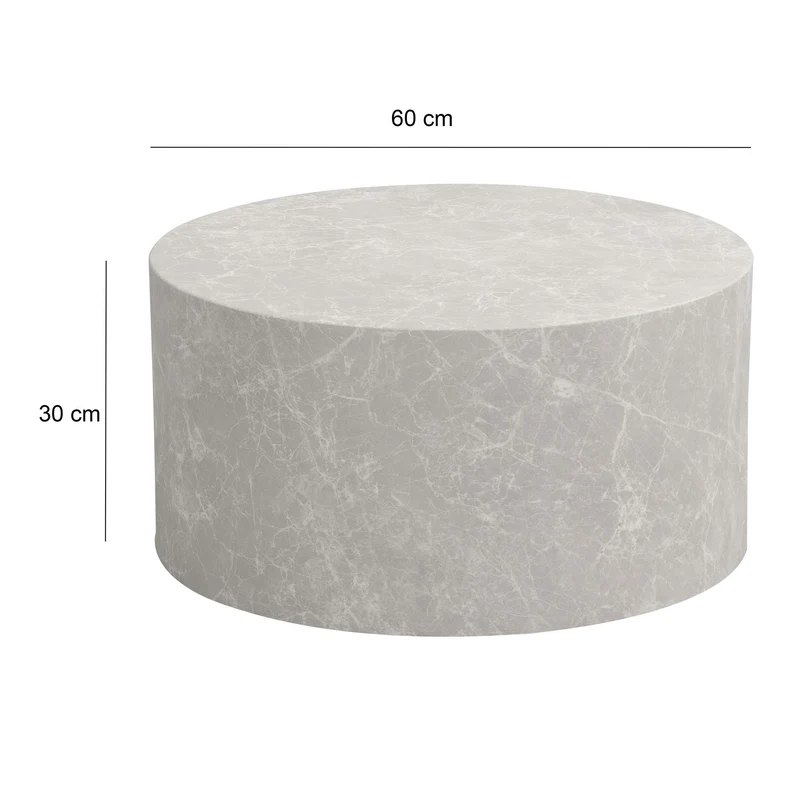 Couchtisch MONOBLOC 60x60x30cm Stein-Optik Sandfarben Rund Modern